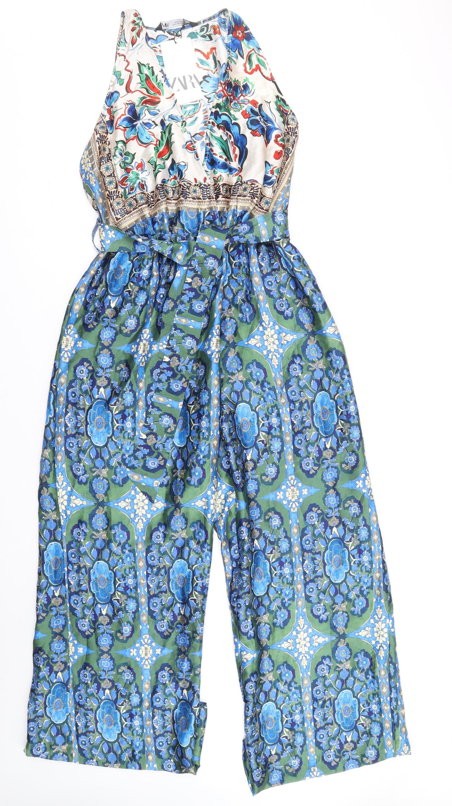 Zara Womens Multicoloured Geometric Polyester Jumpsuit One-Piece Size S Zip