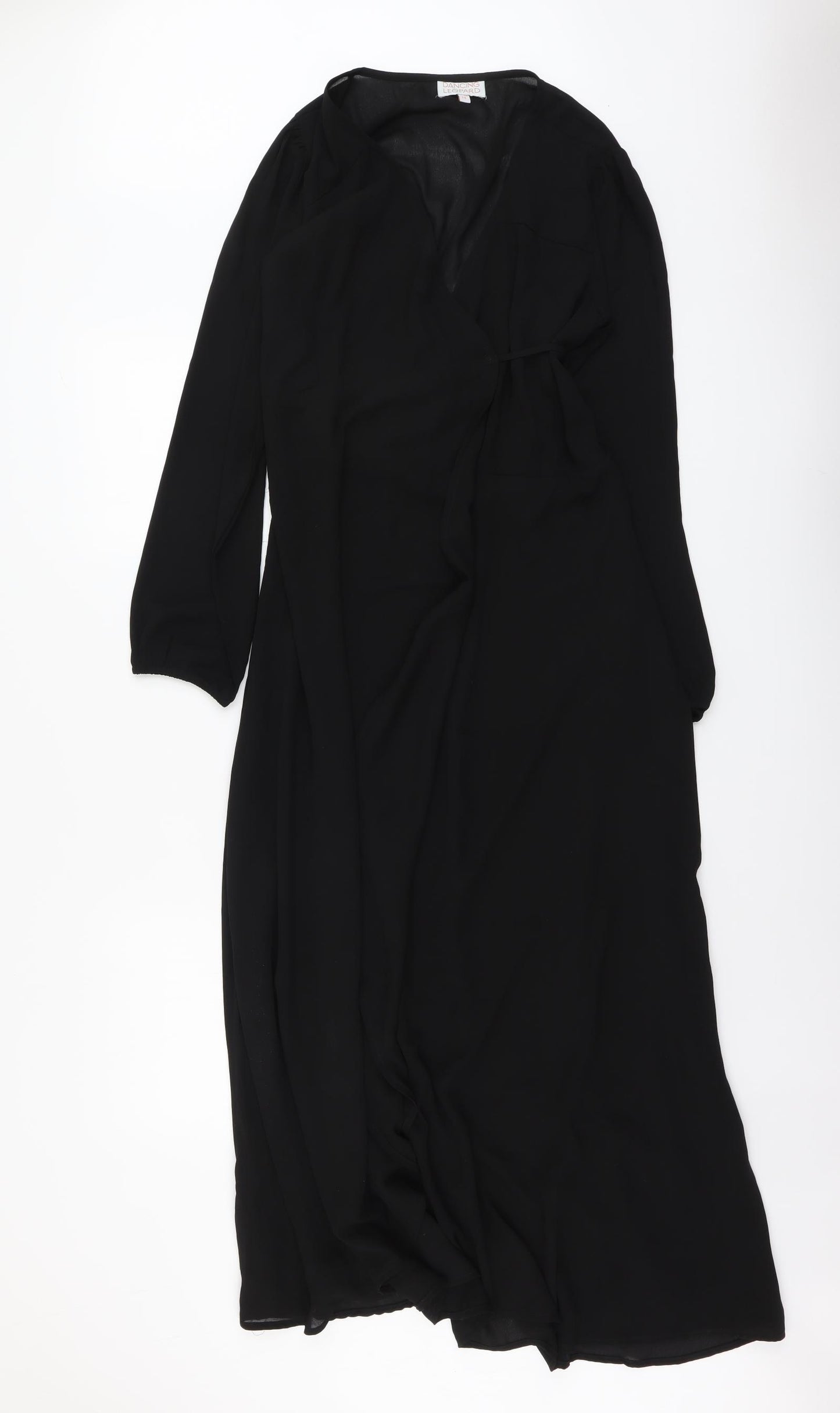Nina Leopard Womens Black Polyester Wrap Dress Size 14 V-Neck Tie