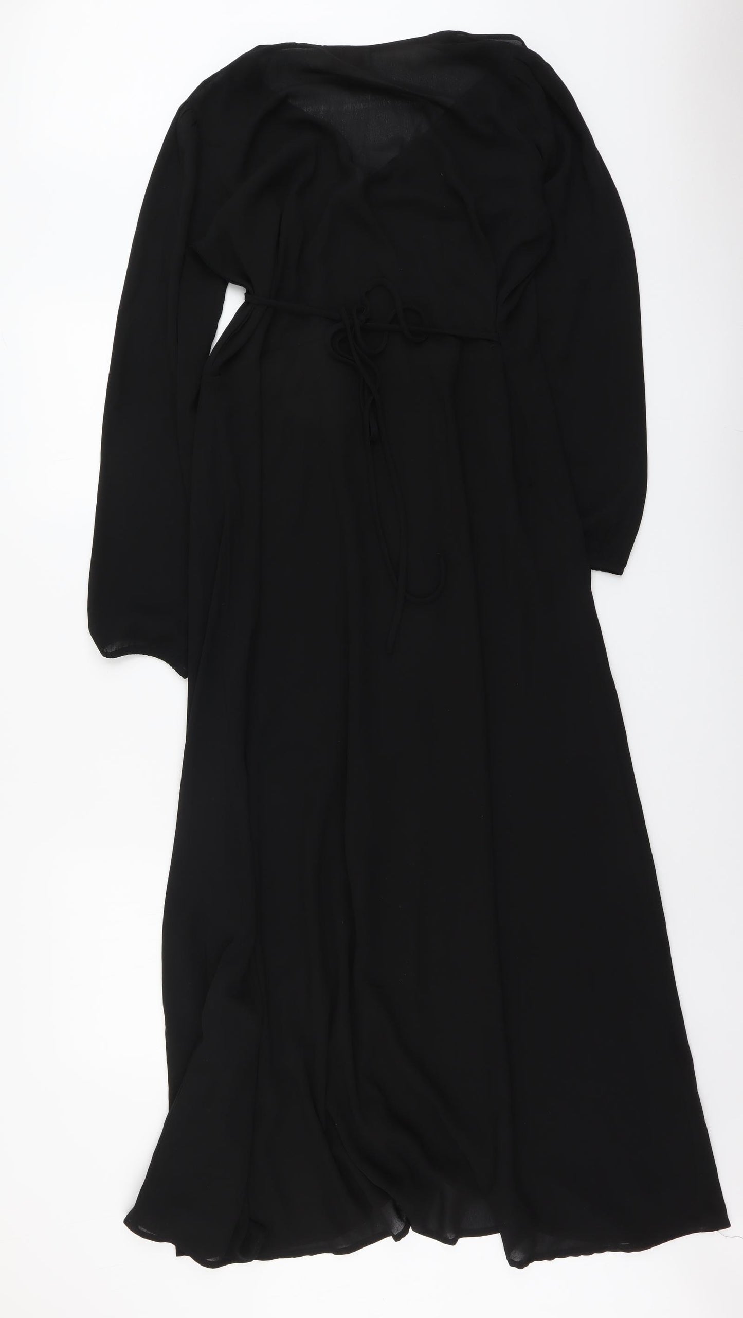 Nina Leopard Womens Black Polyester Wrap Dress Size 14 V-Neck Tie