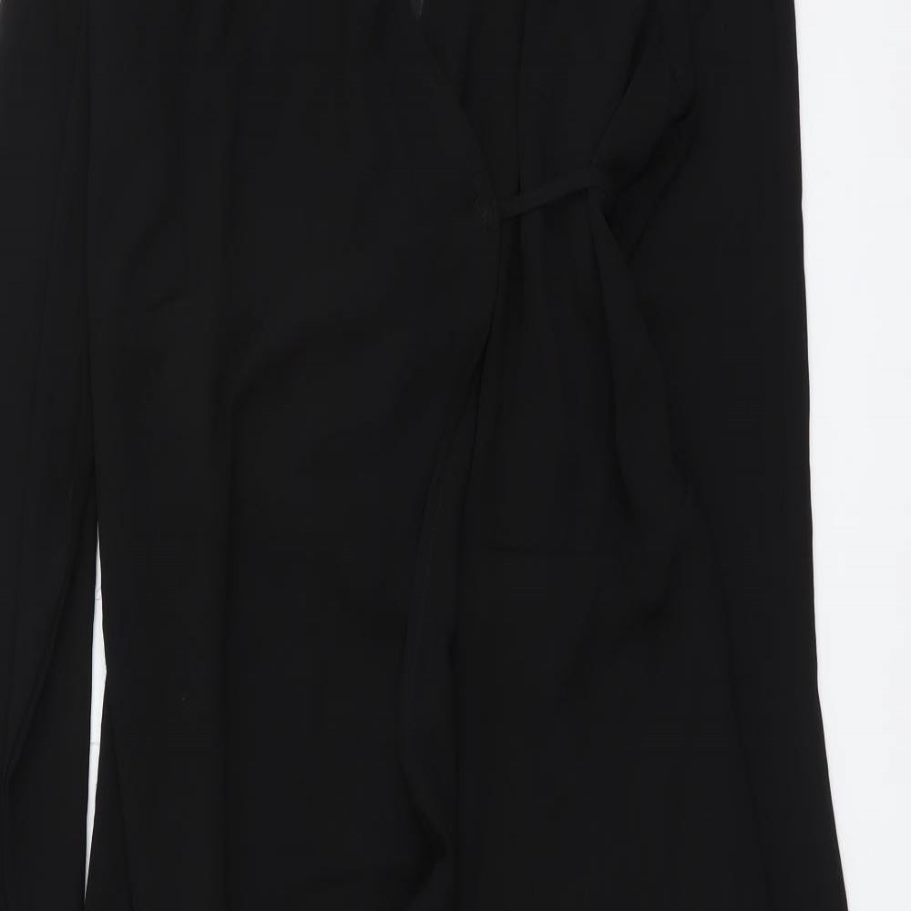 Nina Leopard Womens Black Polyester Wrap Dress Size 14 V-Neck Tie