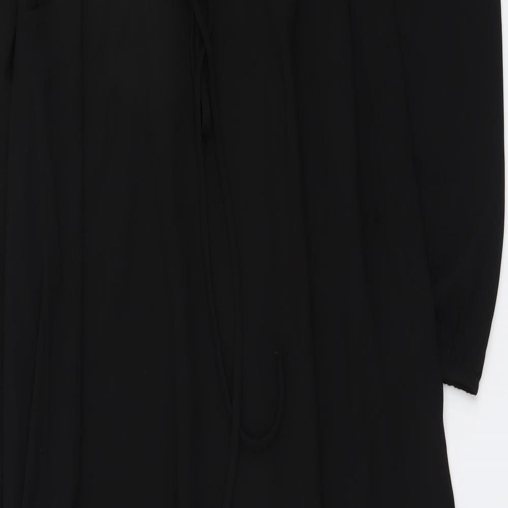 Nina Leopard Womens Black Polyester Wrap Dress Size 14 V-Neck Tie