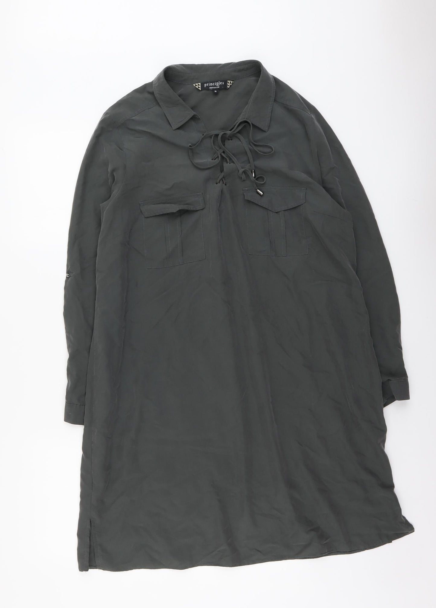 Principles Womens Green Polyester Shirt Dress Size 18 Collared Tie