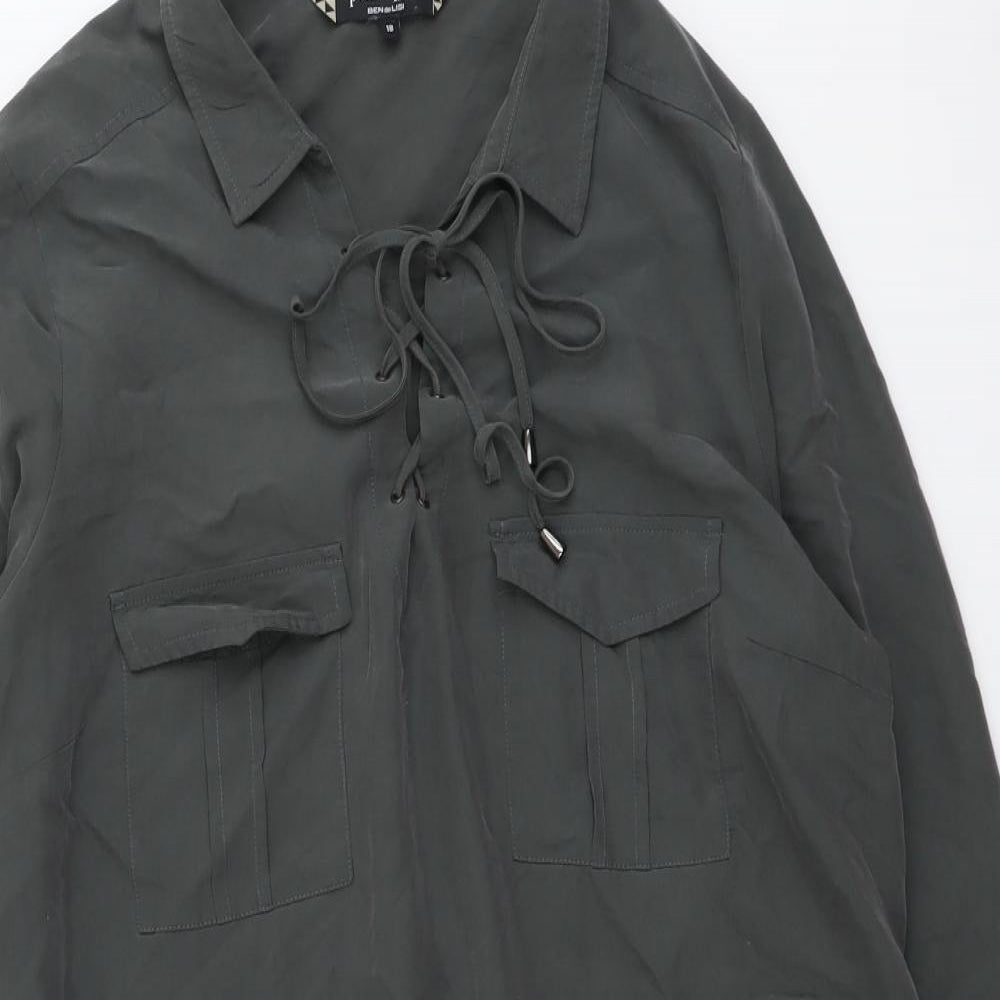 Principles Womens Green Polyester Shirt Dress Size 18 Collared Tie