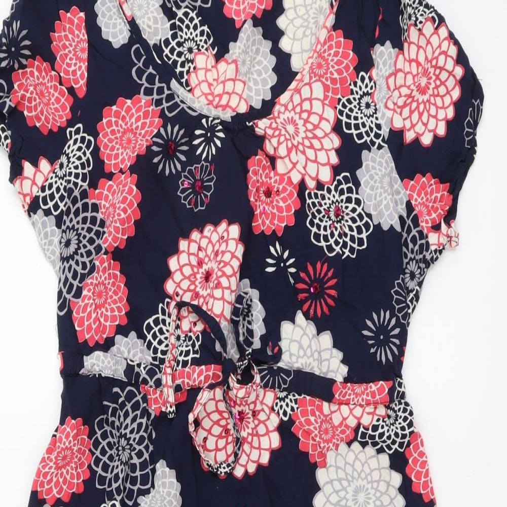 Debenhams Womens Beige Floral Viscose A-Line Size 14 Scoop Neck Pullover