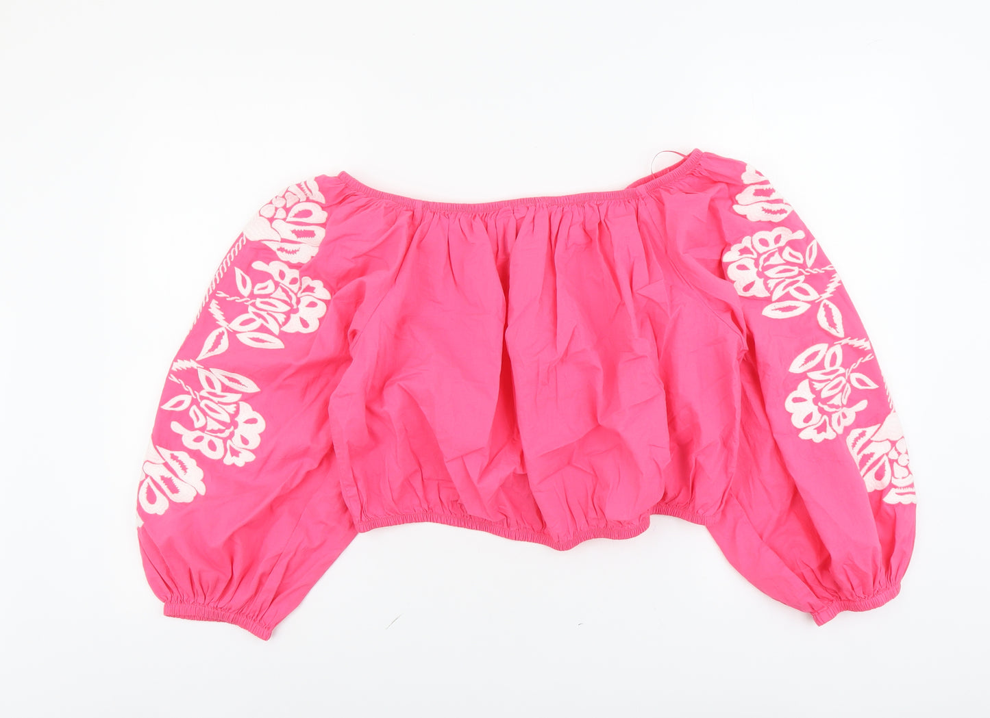 Marks and Spencer Womens Pink Cotton Cropped Blouse Size 20 Off the Shoulder - Bardot