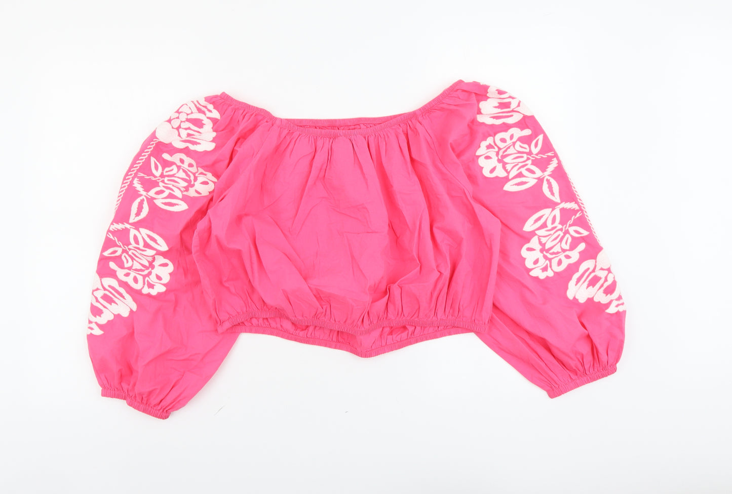 Marks and Spencer Womens Pink Cotton Cropped Blouse Size 20 Off the Shoulder - Bardot
