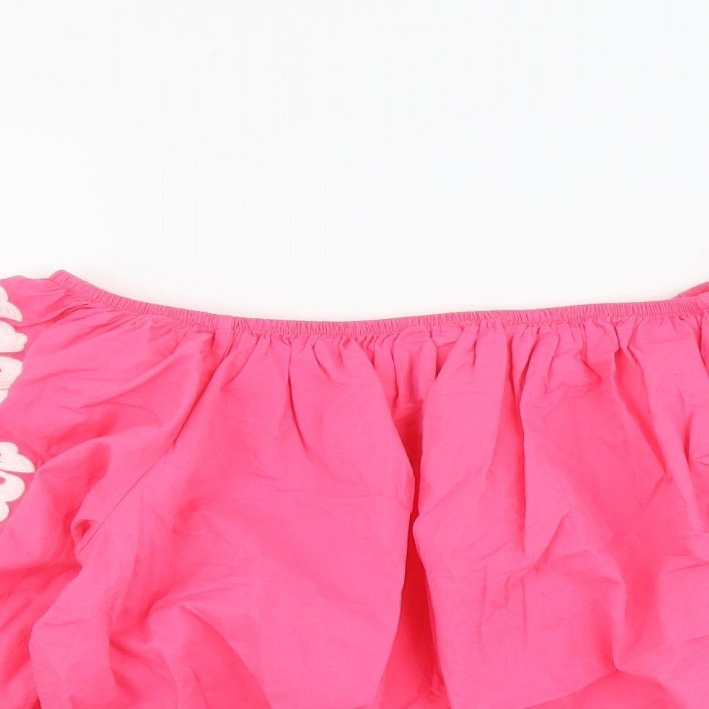 Marks and Spencer Womens Pink Cotton Cropped Blouse Size 20 Off the Shoulder - Bardot