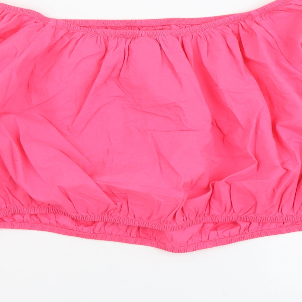 Marks and Spencer Womens Pink Cotton Cropped Blouse Size 20 Off the Shoulder - Bardot