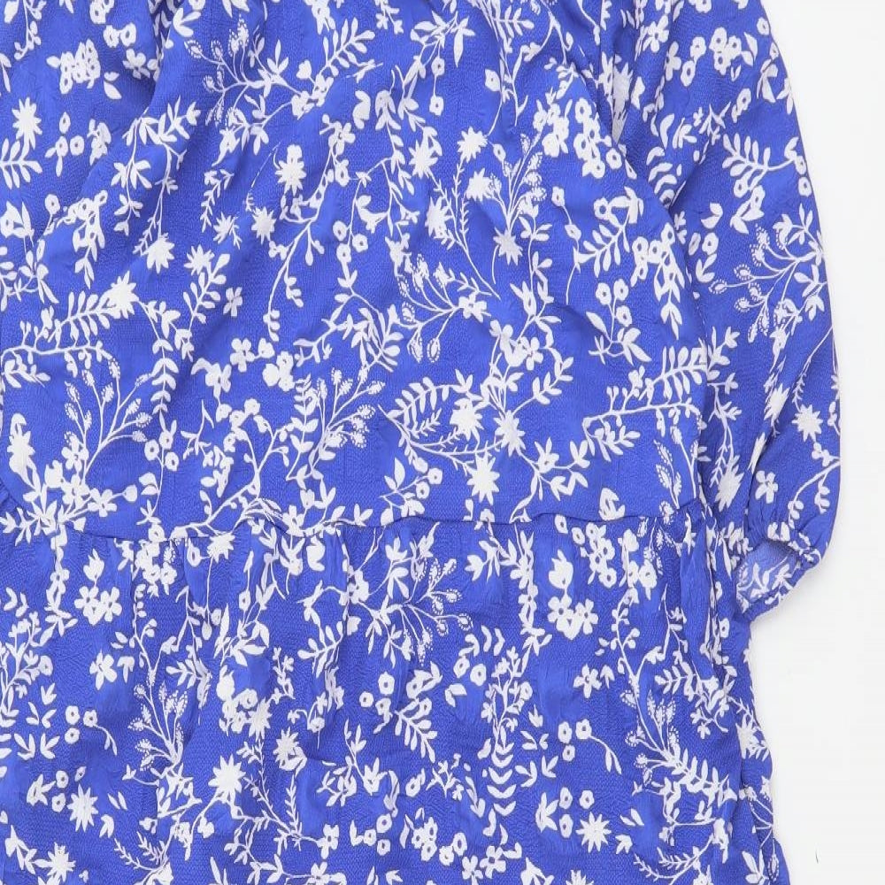 Marks and Spencer Womens Blue Floral Polyester Trapeze & Swing Size 12 Round Neck Button