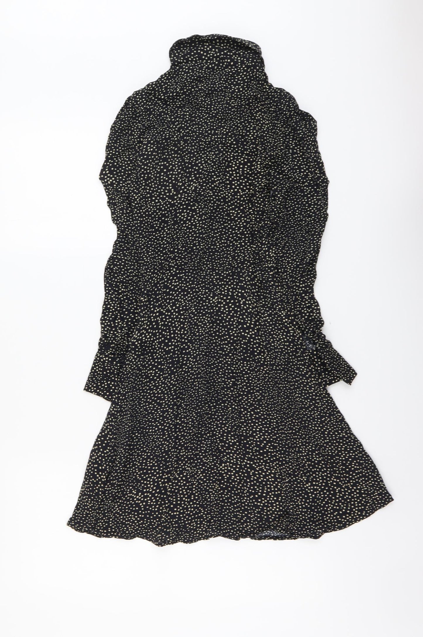 Paris Atelier Womens Black Geometric Viscose A-Line Size 4 Collared Button