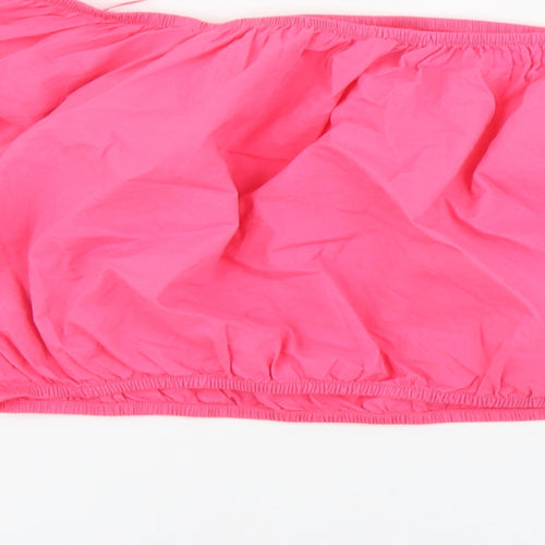 Marks and Spencer Womens Pink Cotton Cropped Blouse Size 18 Boat Neck - Flower Detail