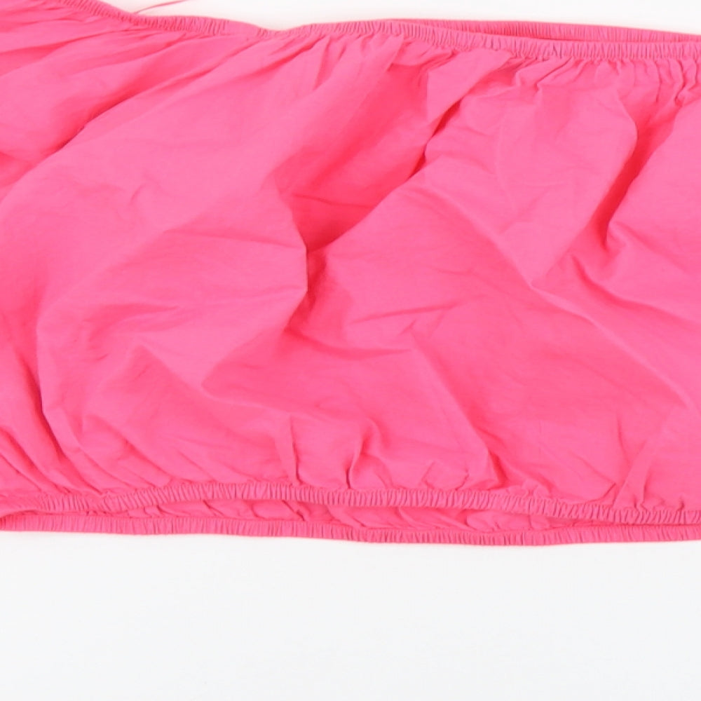 Marks and Spencer Womens Pink Cotton Cropped Blouse Size 18 Boat Neck - Flower Detail
