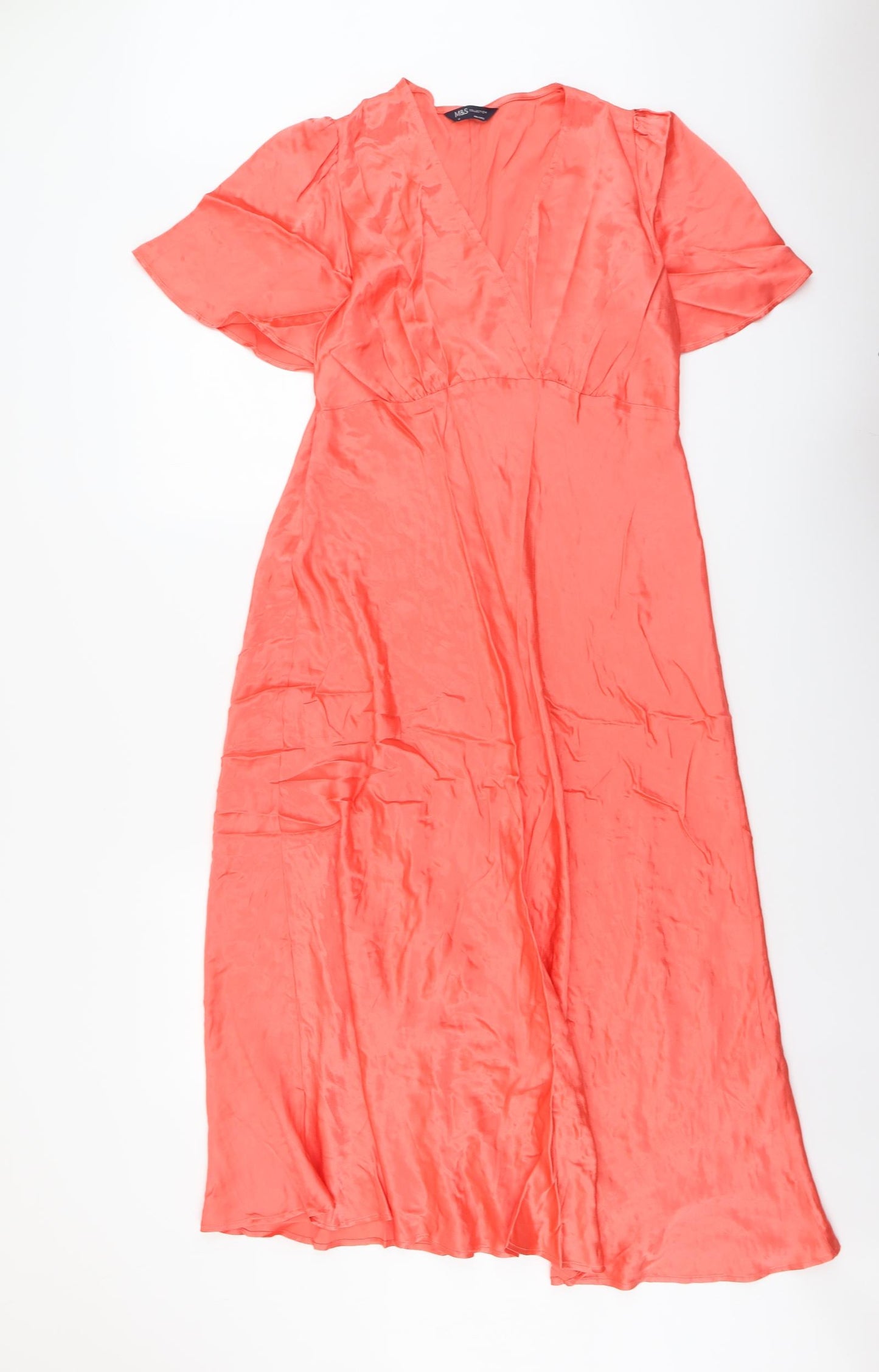 Marks and Spencer Womens Orange Viscose A-Line Size 18 V-Neck Pullover