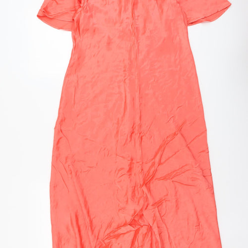 Marks and Spencer Womens Orange Viscose A-Line Size 18 V-Neck Pullover