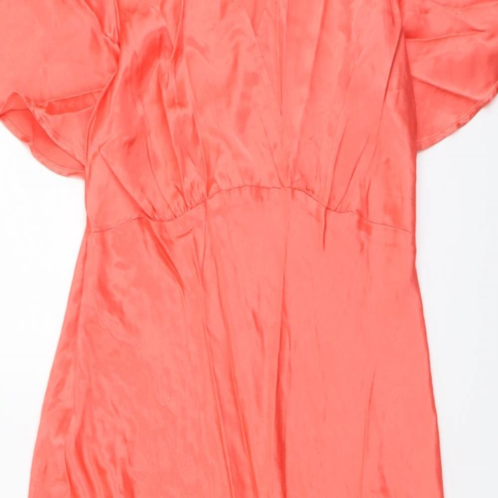 Marks and Spencer Womens Orange Viscose A-Line Size 18 V-Neck Pullover