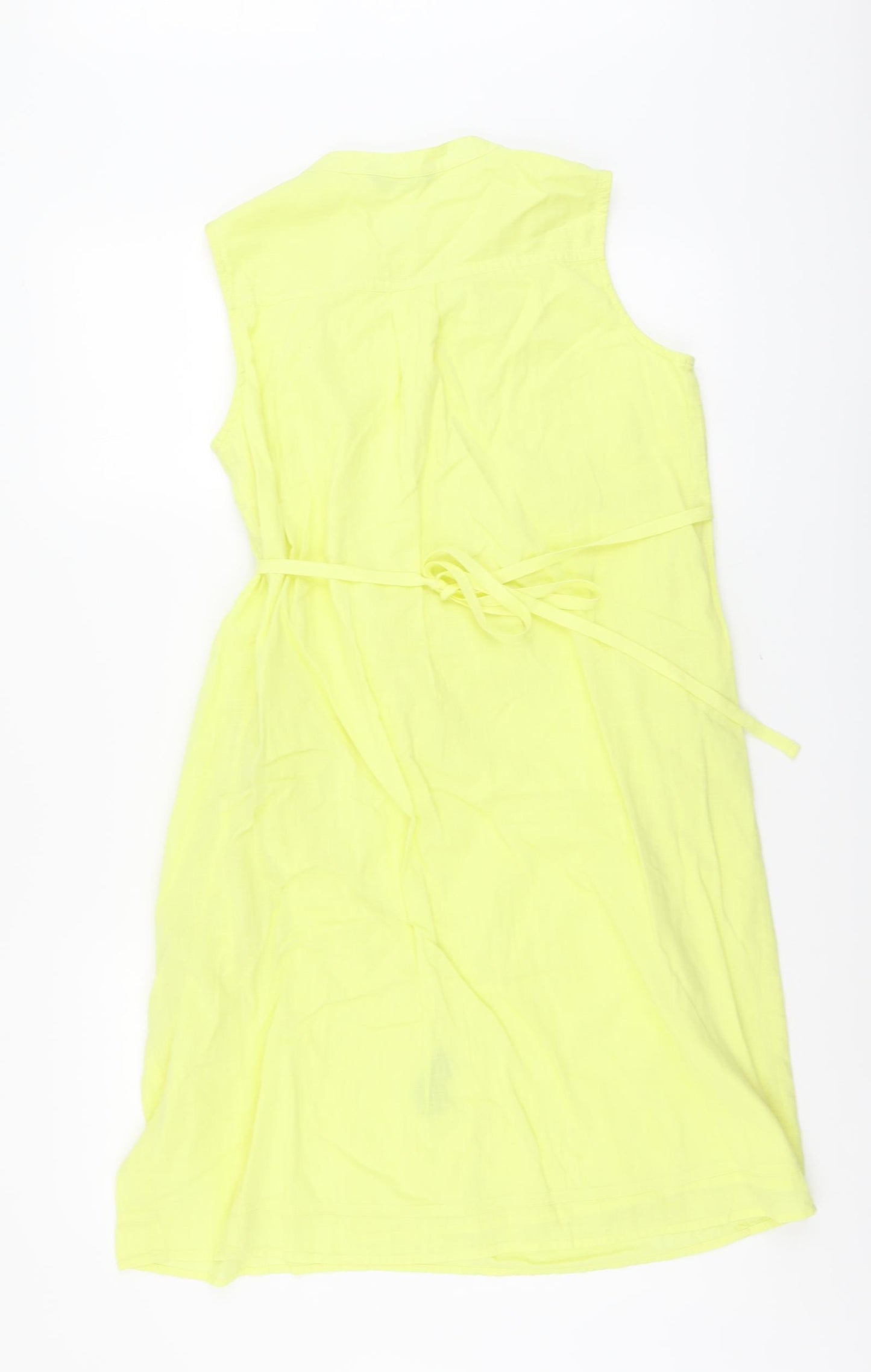 Marks and Spencer Womens Yellow Cotton A-Line Size 12 Round Neck Button