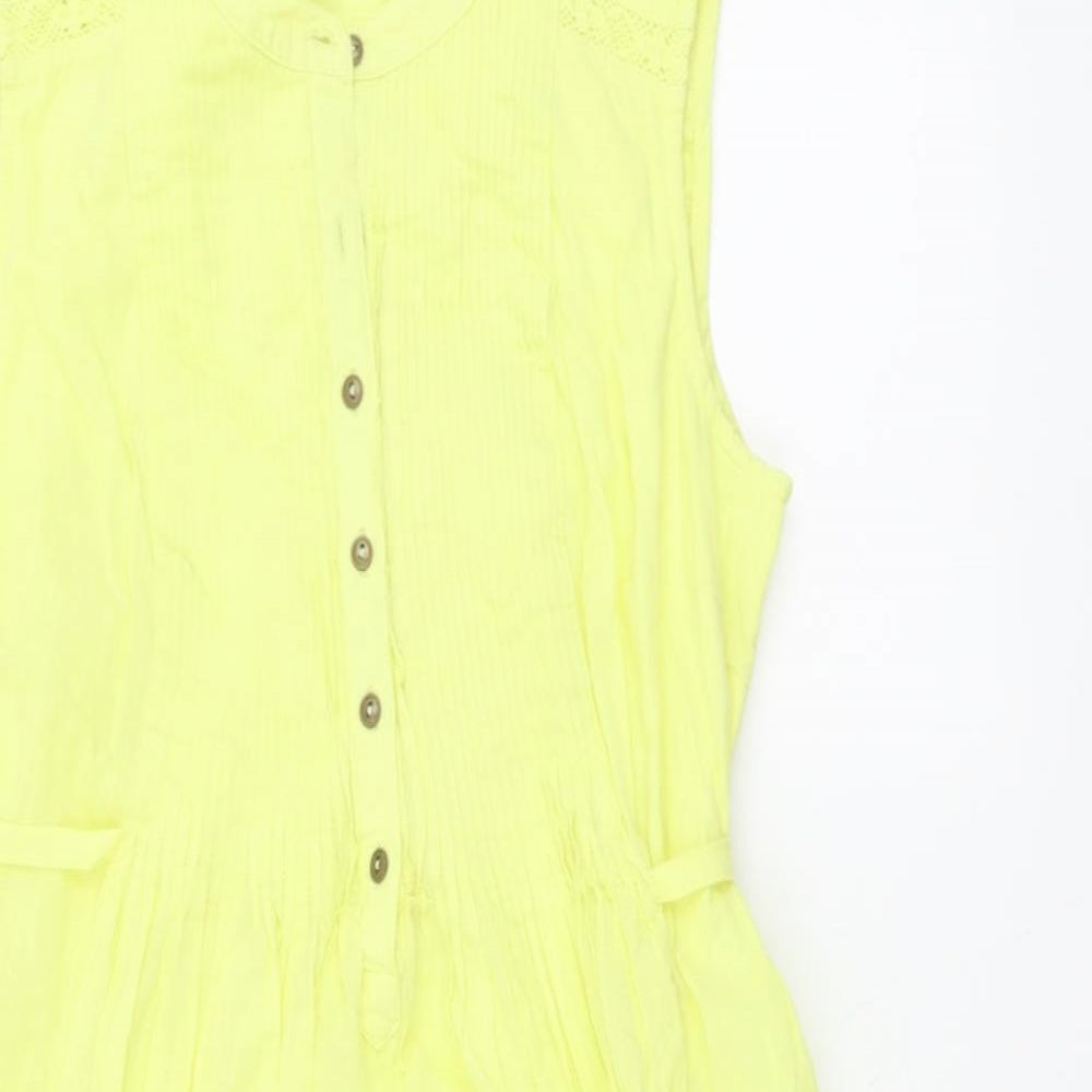 Marks and Spencer Womens Yellow Cotton A-Line Size 12 Round Neck Button