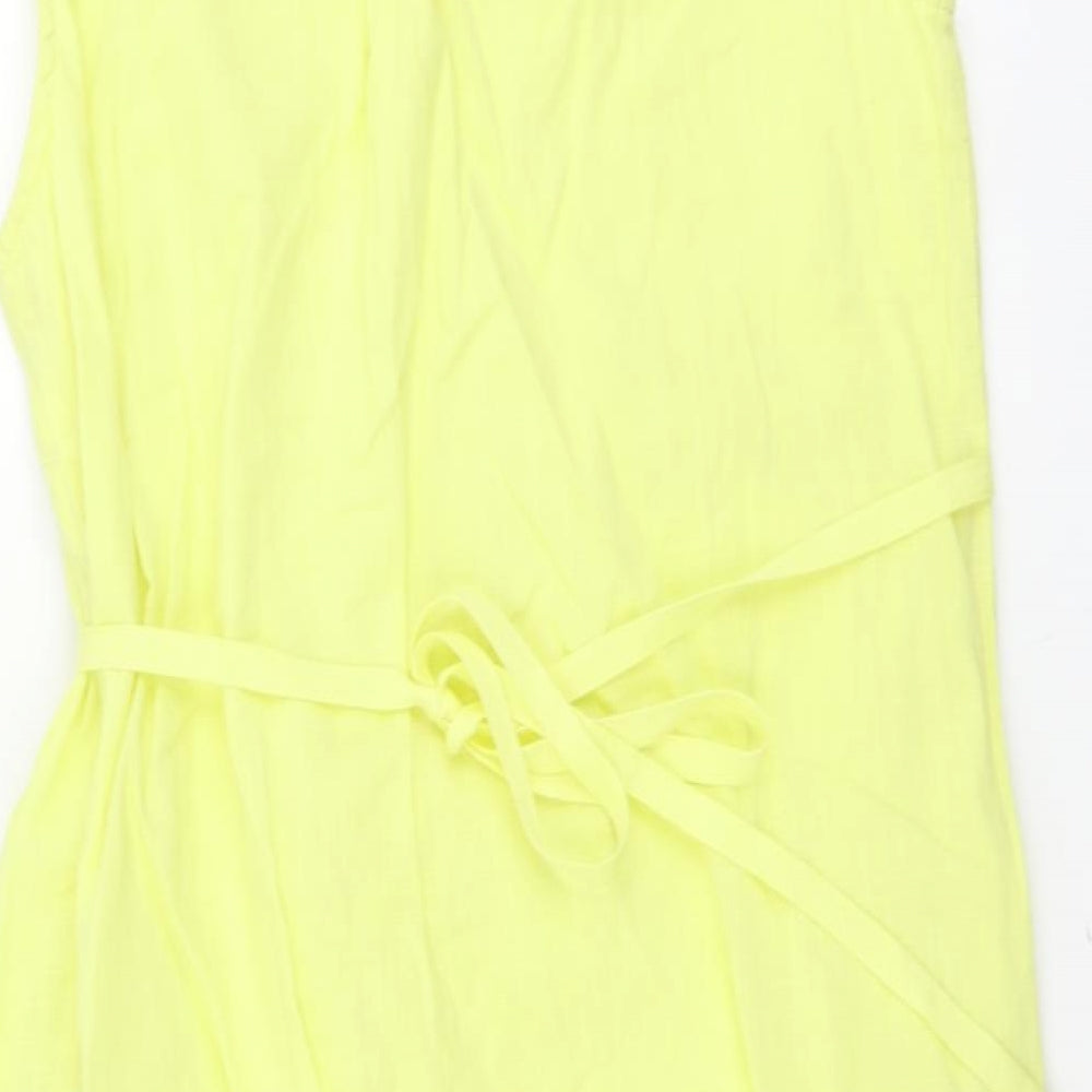 Marks and Spencer Womens Yellow Cotton A-Line Size 12 Round Neck Button