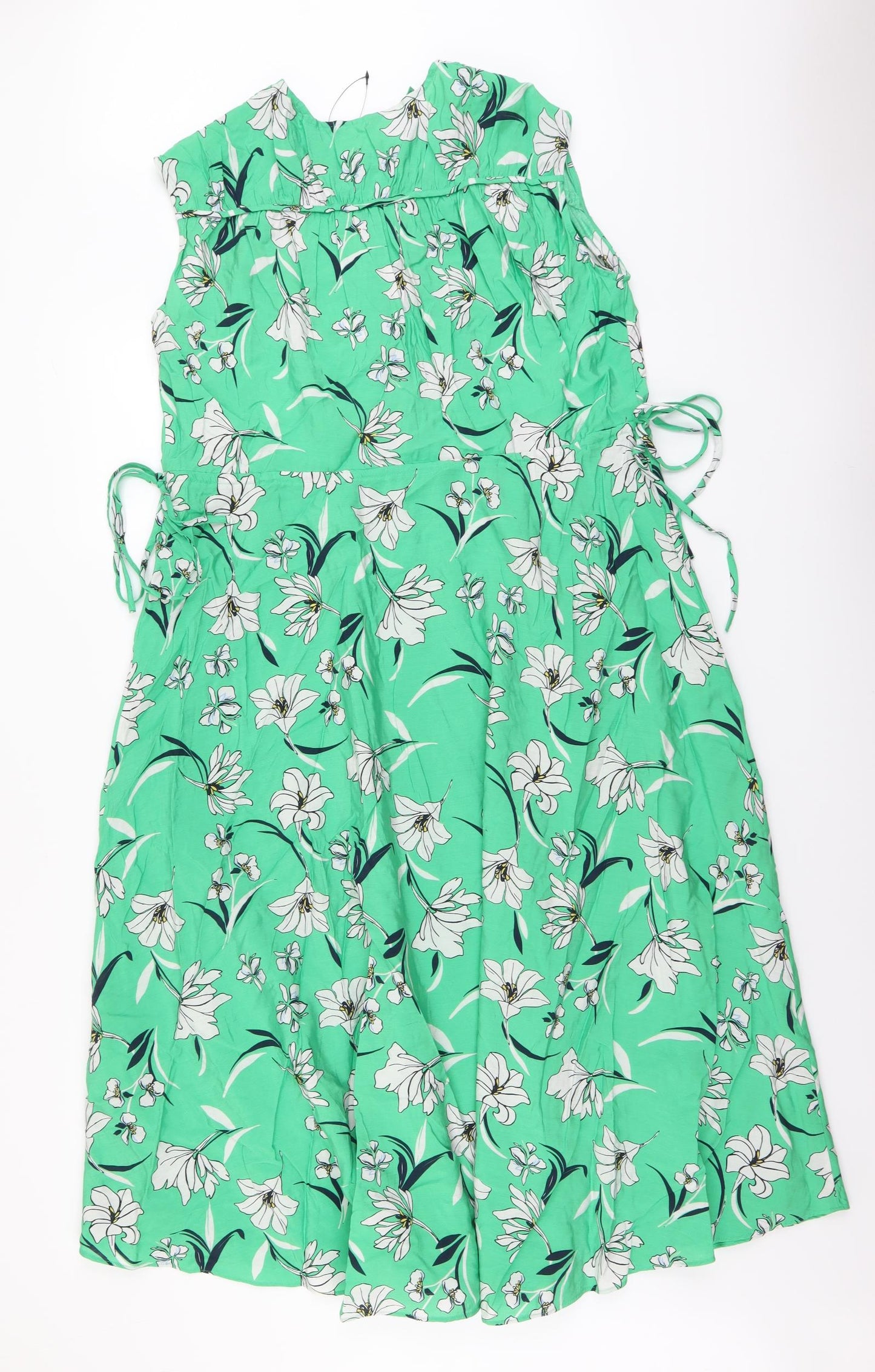 Marks and Spencer Womens Green Floral Viscose A-Line Size 12 Round Neck Tie
