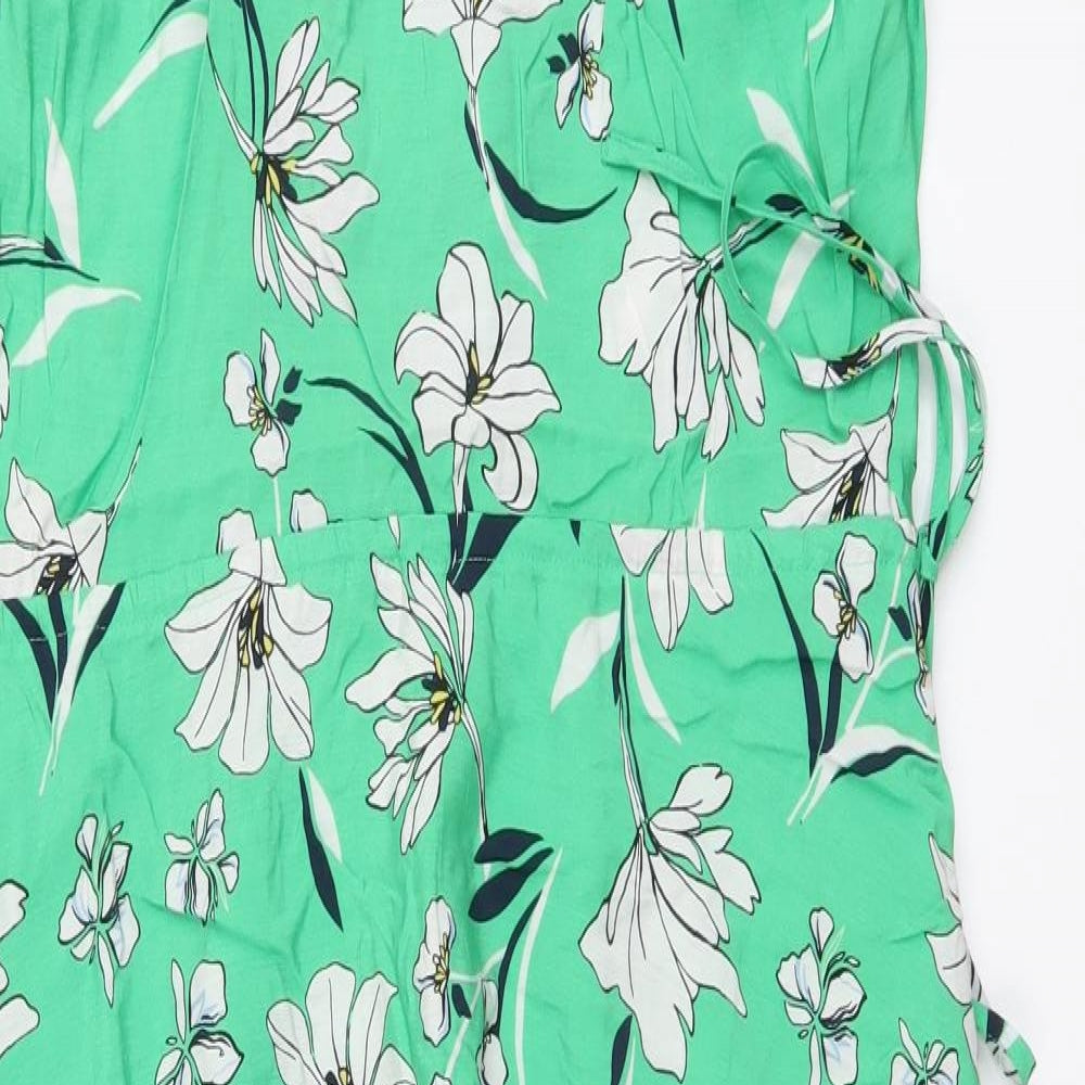 Marks and Spencer Womens Green Floral Viscose A-Line Size 12 Round Neck Tie