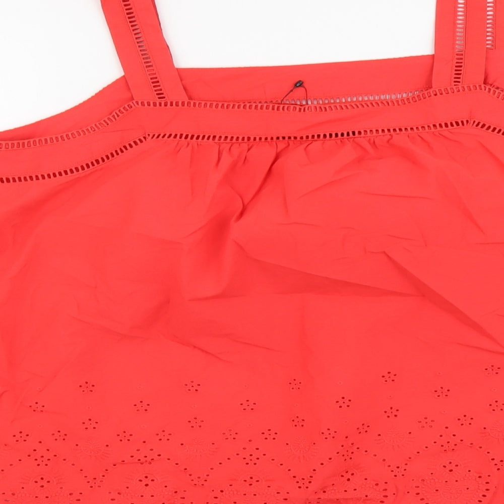 Marks and Spencer Womens Red Cotton Basic Tank Size 18 Square Neck