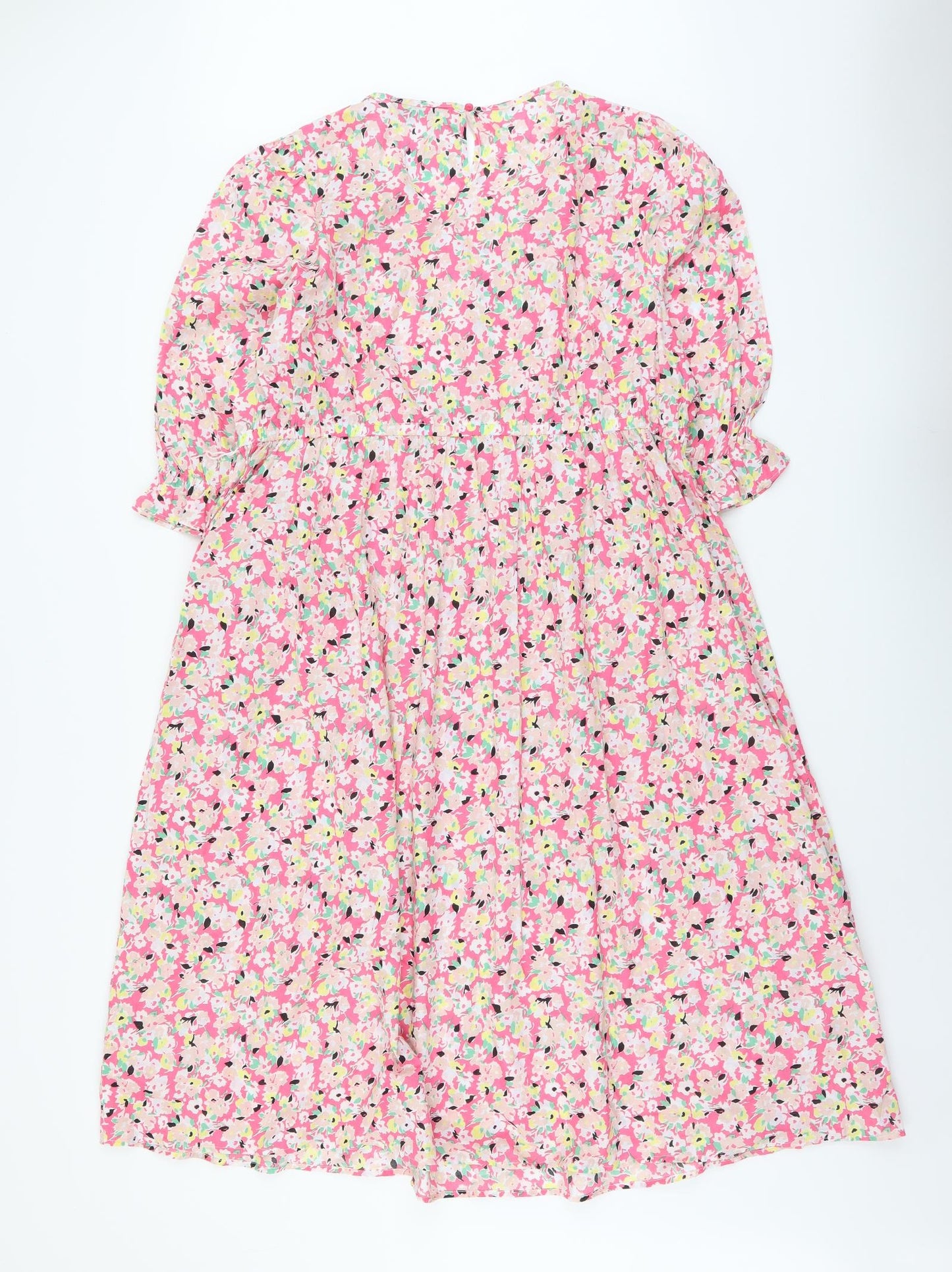 Marks and Spencer Womens Pink Floral Cotton A-Line Size 20 Round Neck Button