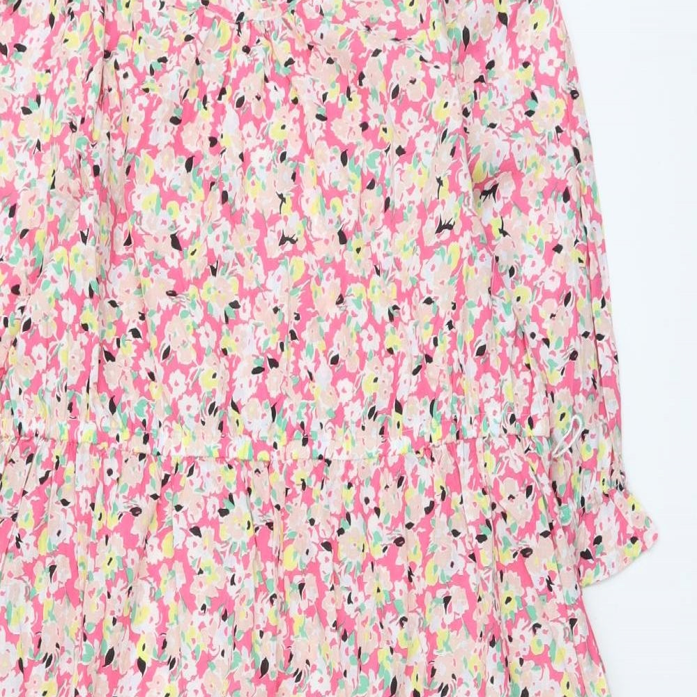Marks and Spencer Womens Pink Floral Cotton A-Line Size 20 Round Neck Button