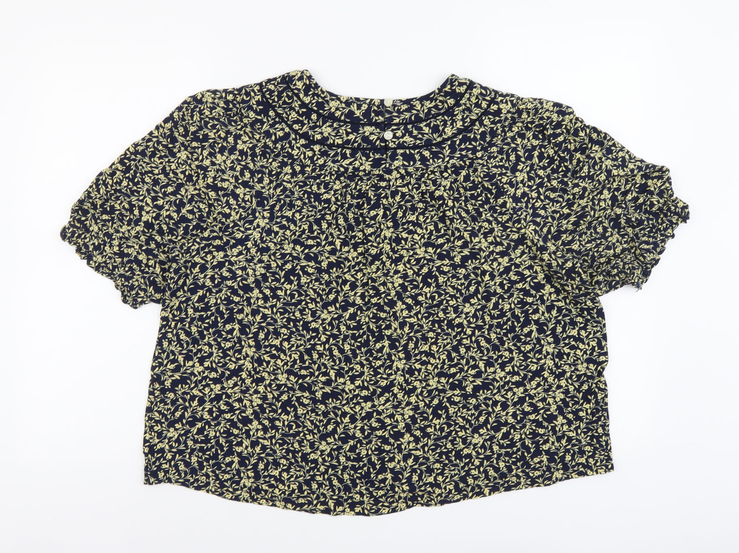 Marks and Spencer Womens Beige Geometric Viscose Basic Blouse Size 18 Round Neck