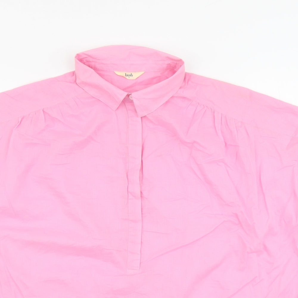 Hush Womens Pink Cotton Basic Blouse Size 8 Collared