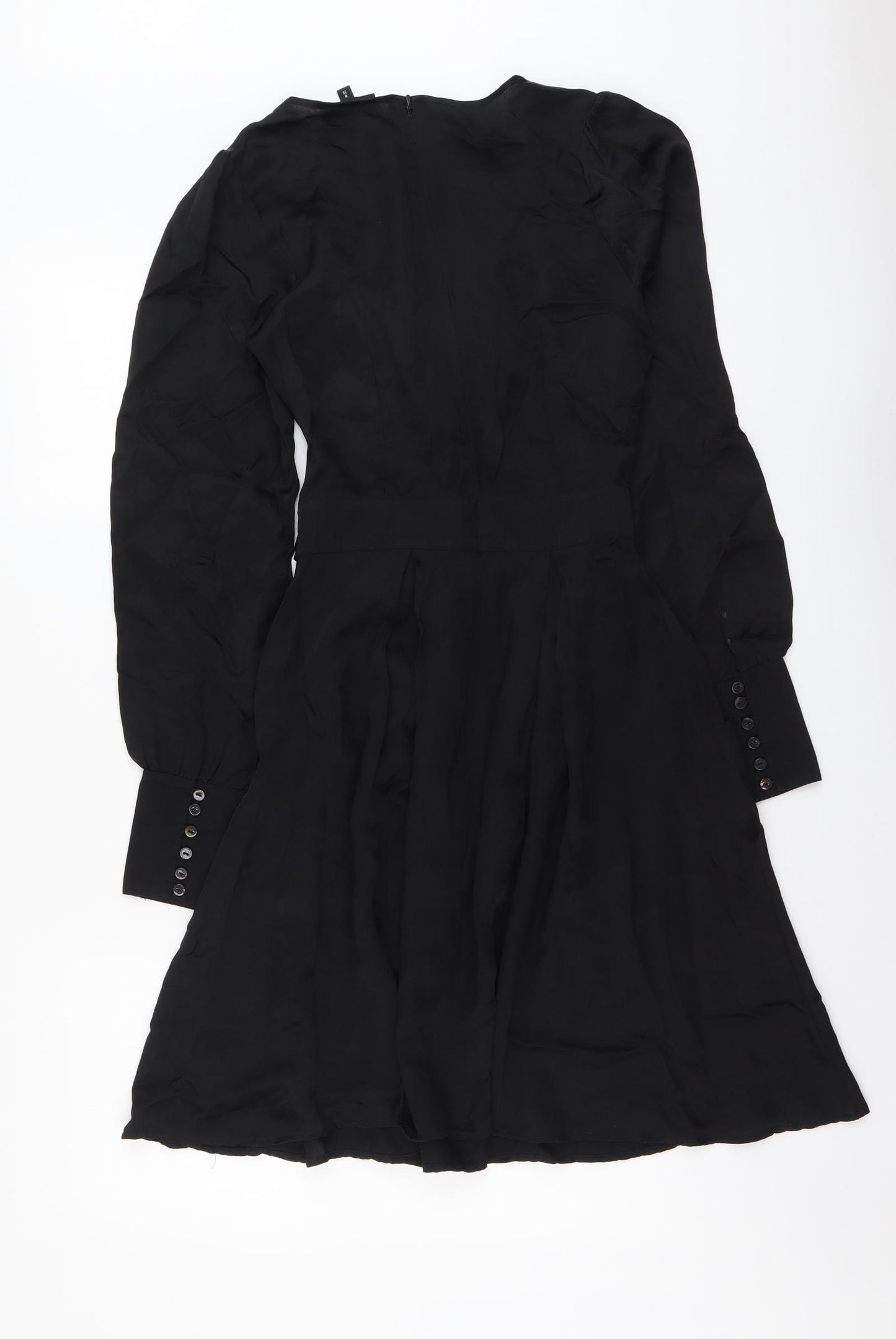 Warehouse Womens Black Silk A-Line Size 8 Round Neck Zip