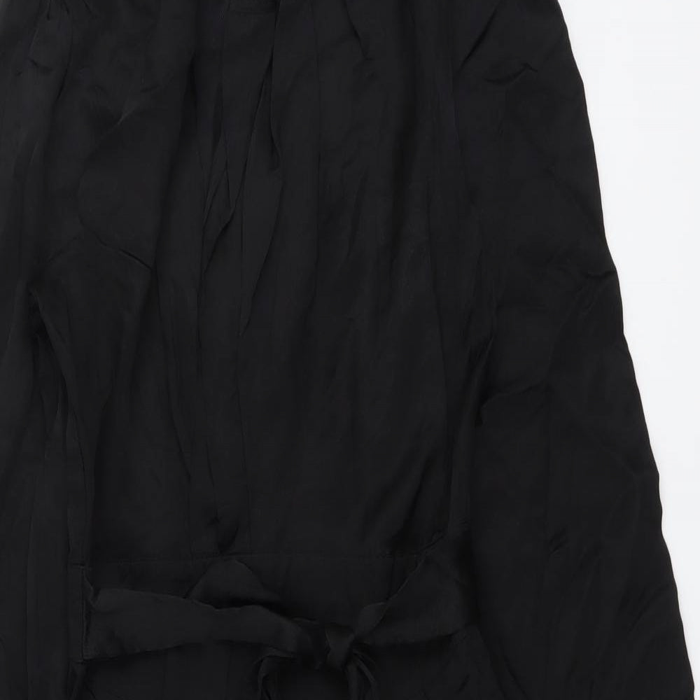 Warehouse Womens Black Silk A-Line Size 8 Round Neck Zip