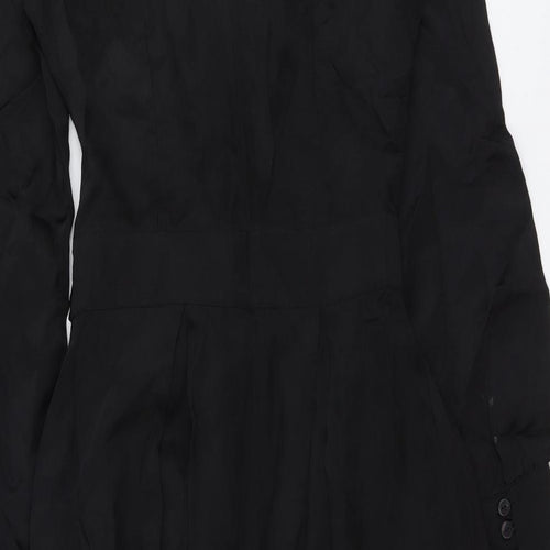 Warehouse Womens Black Silk A-Line Size 8 Round Neck Zip