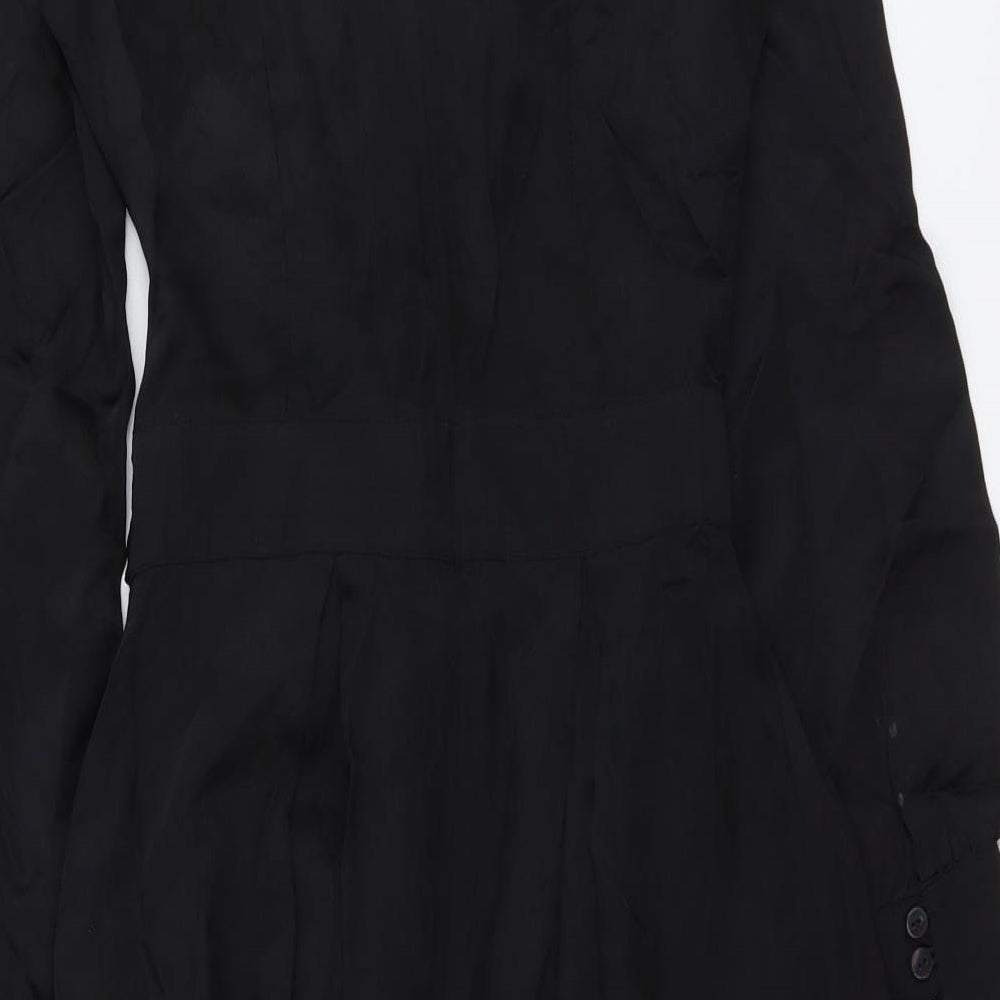 Warehouse Womens Black Silk A-Line Size 8 Round Neck Zip