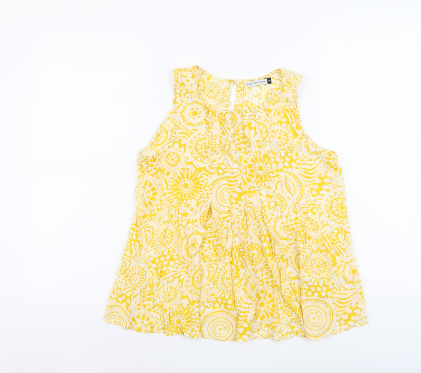 Secretosdeindia Womens Yellow Floral Viscose Basic Tank Size S Scoop Neck