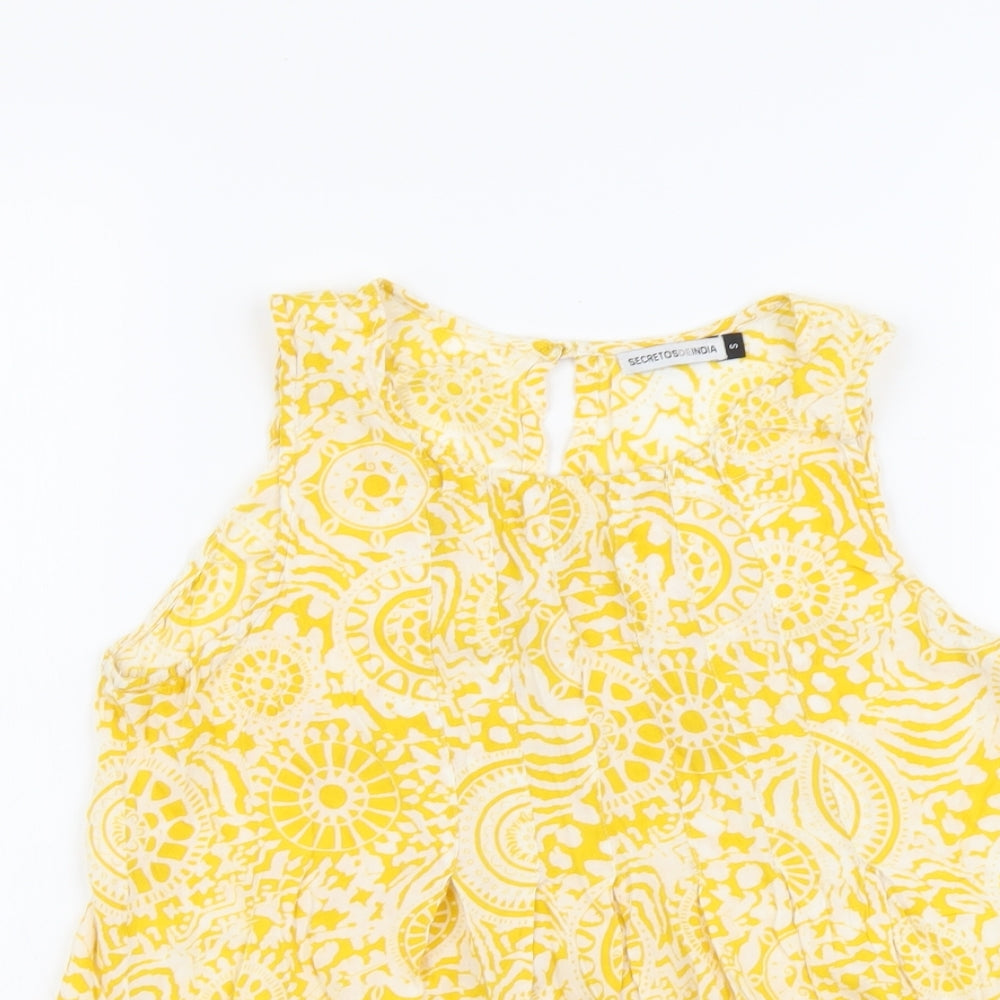 Secretosdeindia Womens Yellow Floral Viscose Basic Tank Size S Scoop Neck