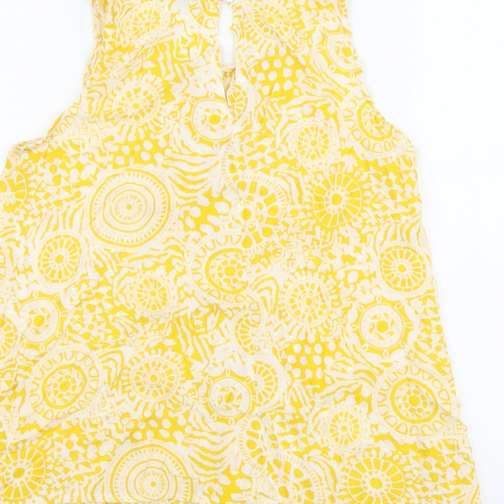 Secretosdeindia Womens Yellow Floral Viscose Basic Tank Size S Scoop Neck