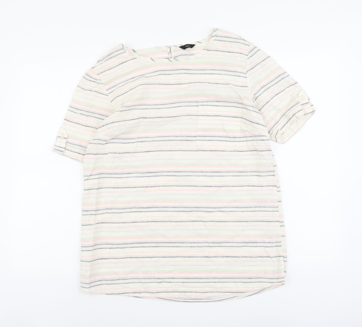 M&Co Womens Multicoloured Striped Linen Basic T-Shirt Size 10 Boat Neck