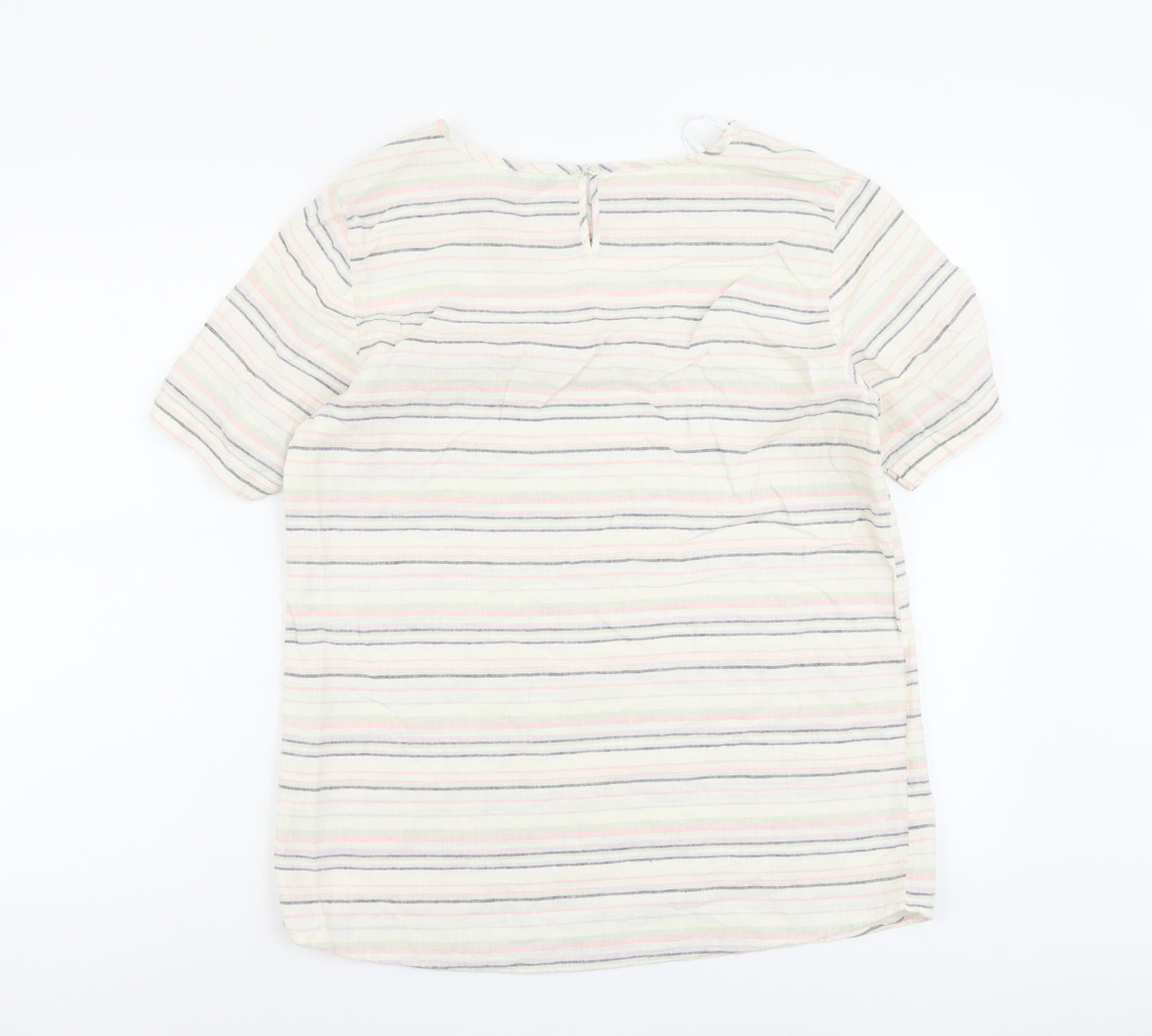 M&Co Womens Multicoloured Striped Linen Basic T-Shirt Size 10 Boat Neck