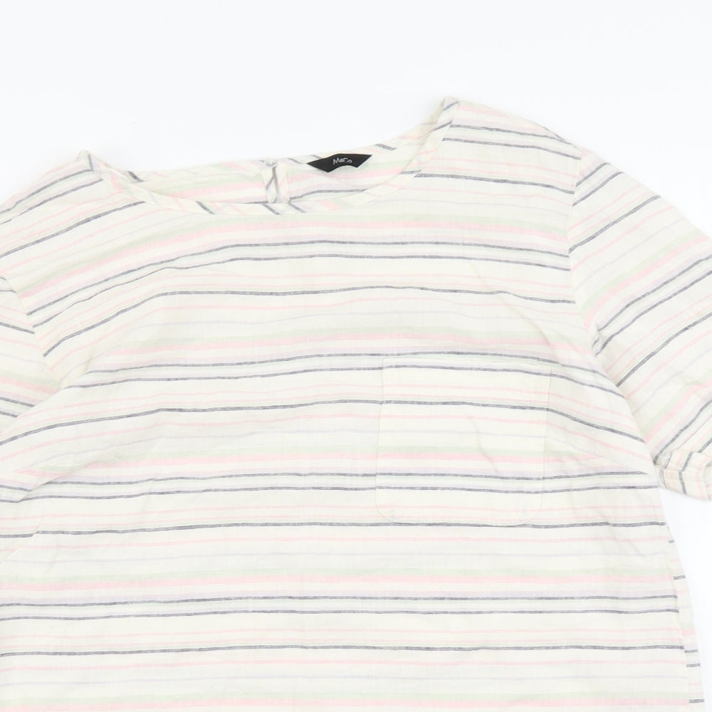 M&Co Womens Multicoloured Striped Linen Basic T-Shirt Size 10 Boat Neck
