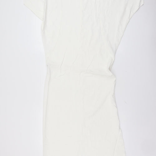Zara Womens Ivory Polyester Pencil Dress Size S Round Neck Zip