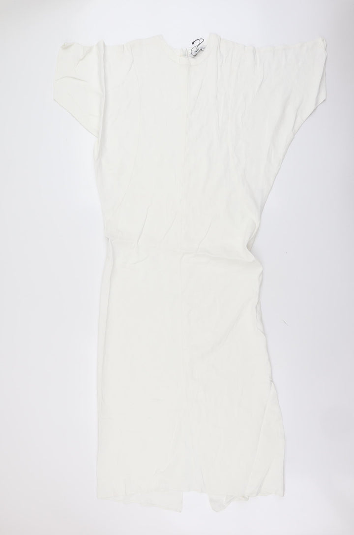 Zara Womens Ivory Polyester Pencil Dress Size S Round Neck Zip