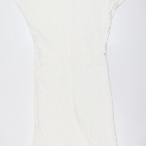 Zara Womens Ivory Polyester Pencil Dress Size S Round Neck Zip