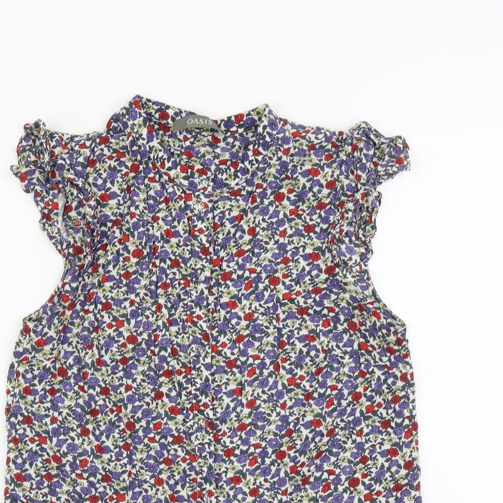 Oasis Womens Multicoloured Floral Viscose Basic Button-Up Size 14 V-Neck