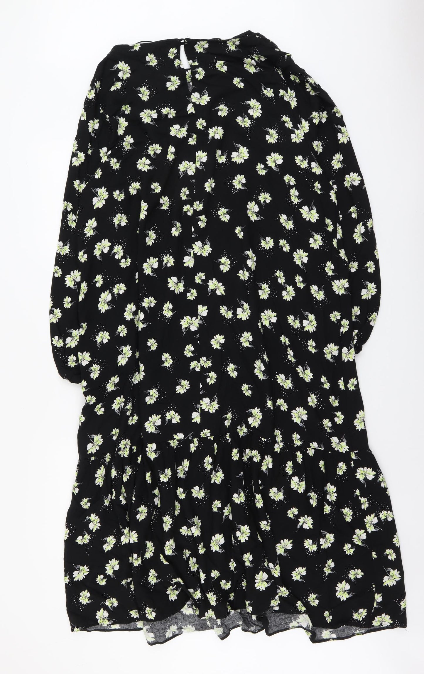 Evans Womens Black Floral Viscose A-Line Size 20 Round Neck Button