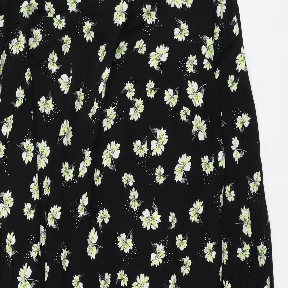 Evans Womens Black Floral Viscose A-Line Size 20 Round Neck Button