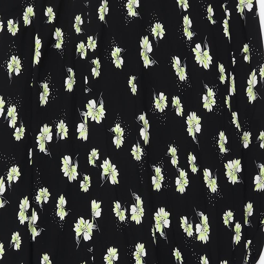 Evans Womens Black Floral Viscose A-Line Size 20 Round Neck Button