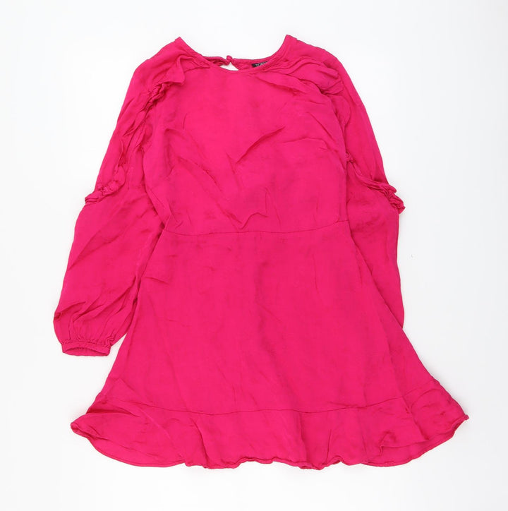 Topshop Womens Pink Viscose A-Line Size 10 Round Neck Zip