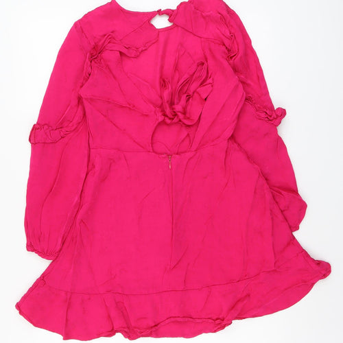 Topshop Womens Pink Viscose A-Line Size 10 Round Neck Zip