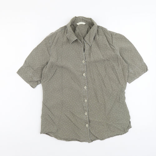 Marks and Spencer Womens Grey Geometric Lyocell Basic Button-Up Size 10 Collared