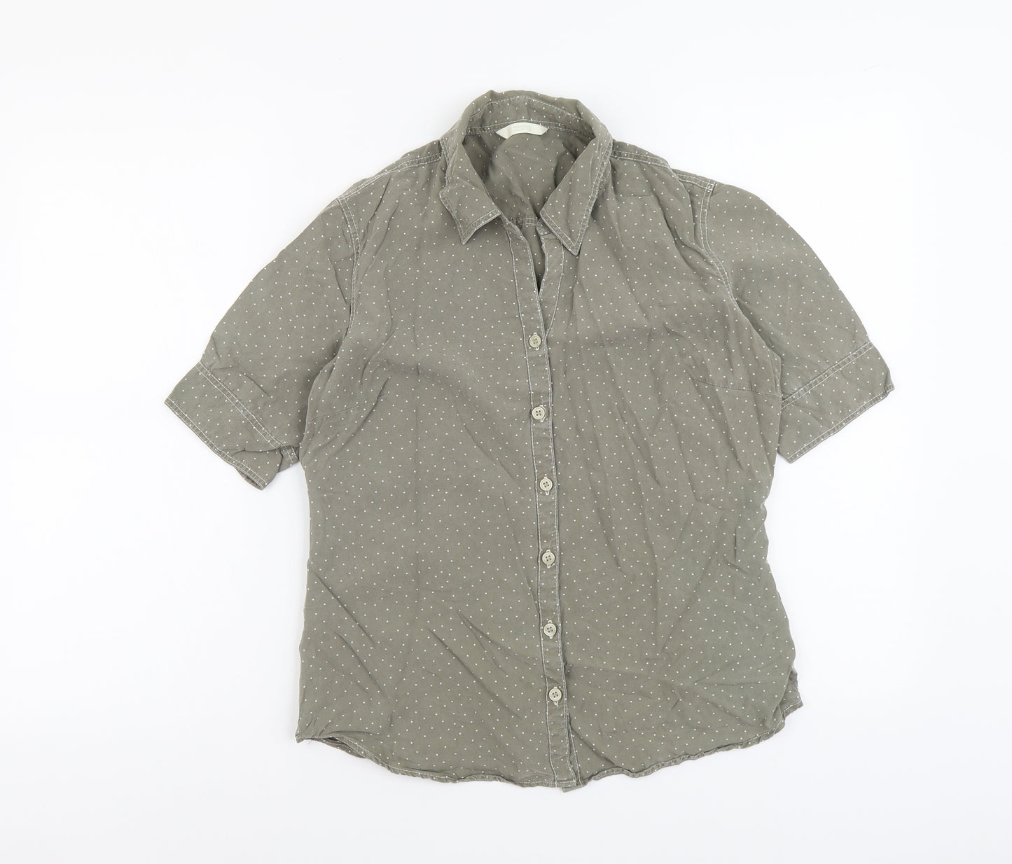 Marks and Spencer Womens Grey Geometric Lyocell Basic Button-Up Size 10 Collared